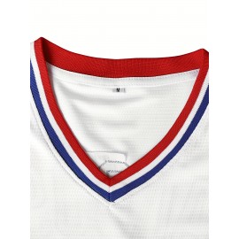 Men's #37 White Embroidered Baseball Jersey - V-Neck, Loose Fit, Polyester Sports Shirt for Casual & Team Activities, Sizes S-XXXL, Outdoor Activewear | Loose Fit Shirt | Smooth Texture, Best for Christmas