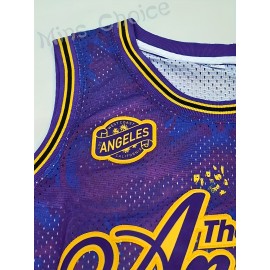 Men'S Basketball Jersey #24 - Purple & Yellow Floral Print, Sleeveless Athletic Tank Top For Parties, Performances, And Sports Events, Casual Wear Jersey.