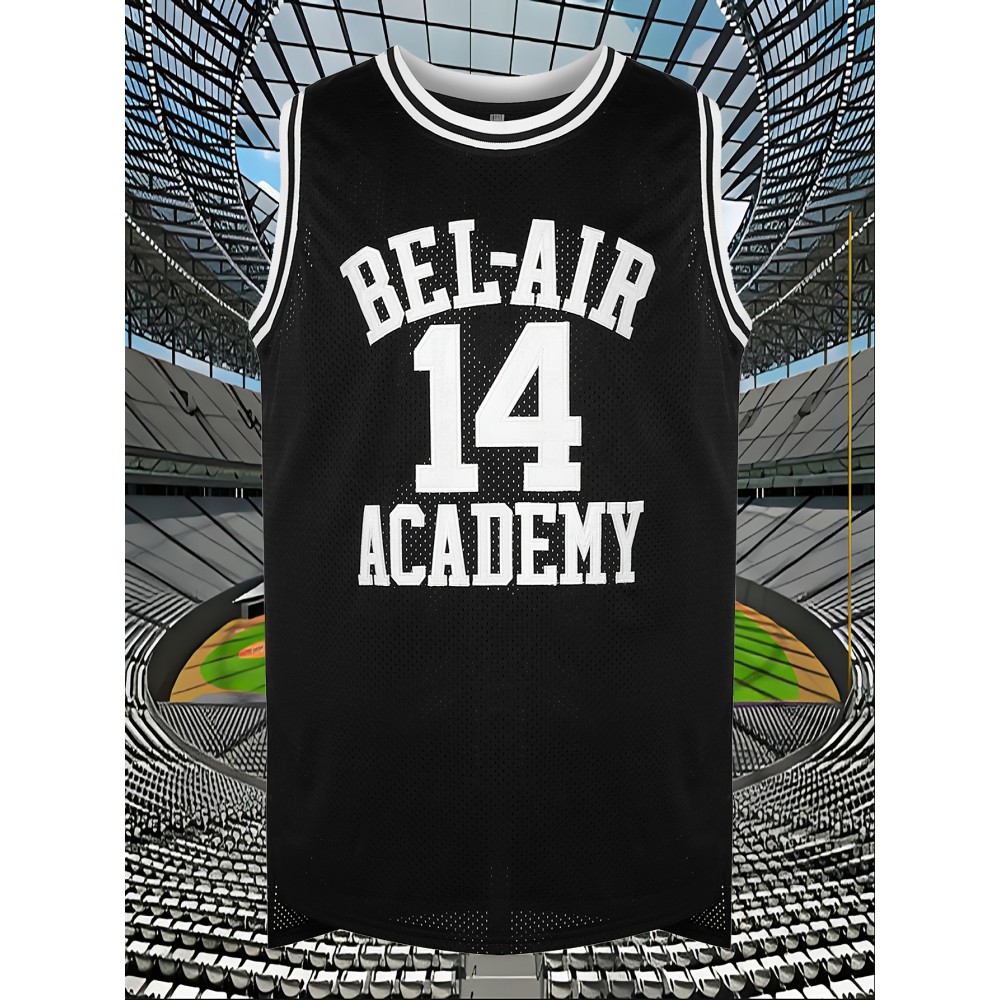 Men's #14 Black Basketball Jersey - Breathable Polyester Sports Shirt with Details, Loose Fit for Spring, Summer, and Fall, Sizes S-XXXL