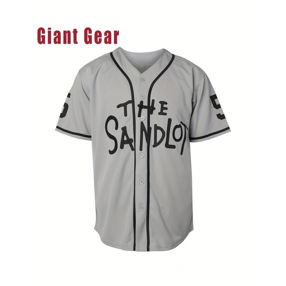 Men's Baseball Jersey #5 Gray - Breathable V-Neck Loose Fit Letter & Number Design for Team Sports, Outdoor Activities, Casual Wear & Parties - Machine Washable, Sports Team Apparel | Detailing