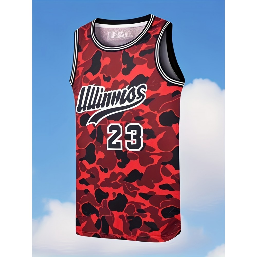 Men's Camo Basketball Tank Top - Breathable Mesh Design, Quick-Dry, Comfortable Fit, Sleeveless Athletic Vest with 