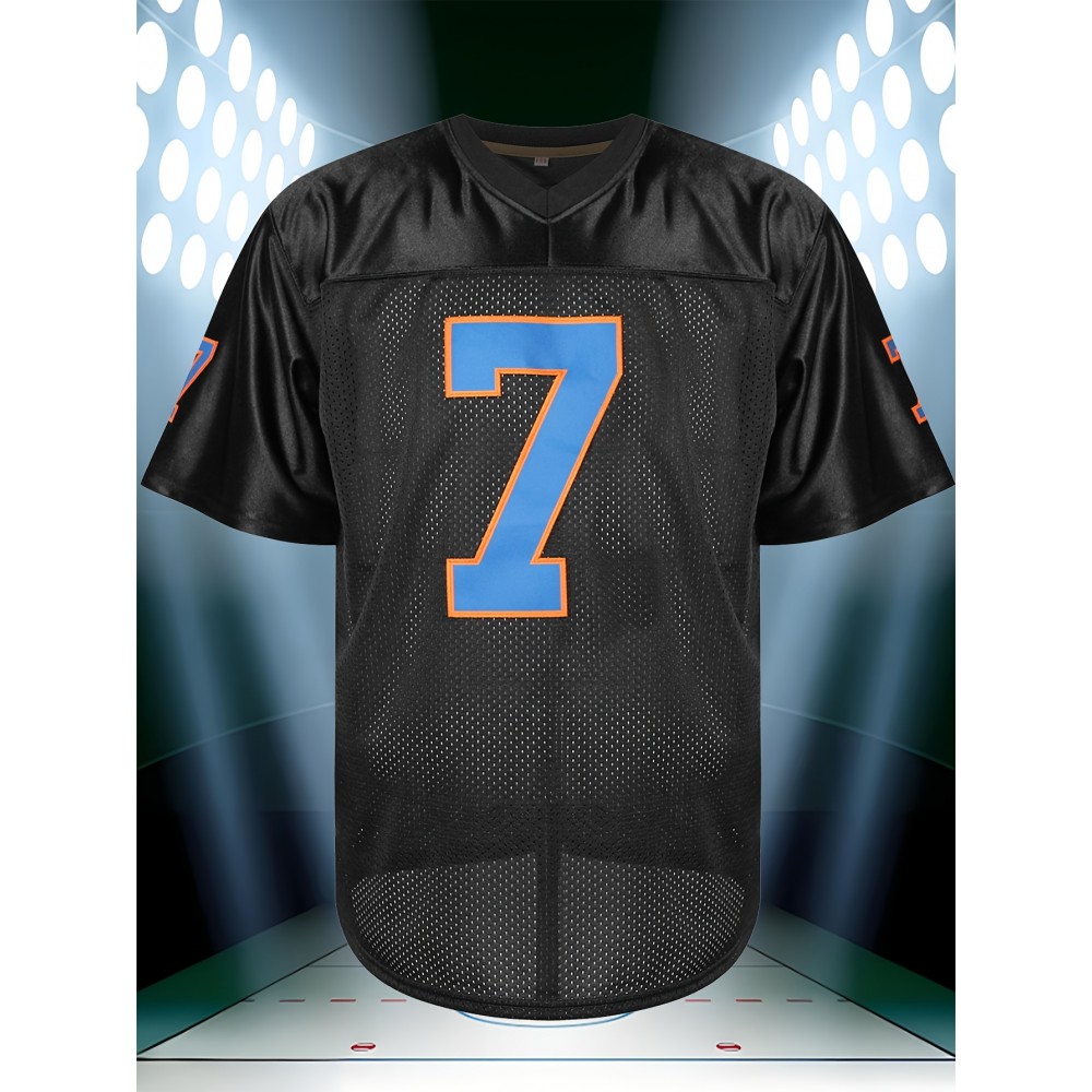 Men'S American Football Uniform # 7 Black Embroidered Polyester Sports Shirt