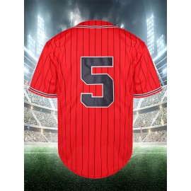 Men's White Embroidered #5 Baseball Jersey, Loose-Fit Polyester Shirt for Spring, Summer, and Autumn, Sizes S-XXXL