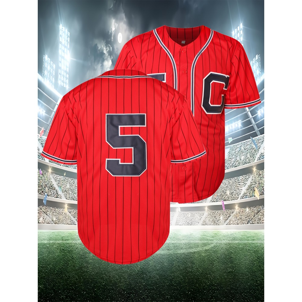 Men's White Embroidered #5 Baseball Jersey, Loose-Fit Polyester Shirt for Spring, Summer, and Autumn, Sizes S-XXXL