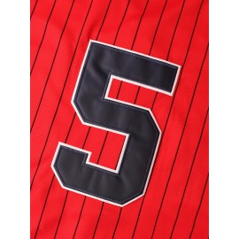 Men's White Embroidered #5 Baseball Jersey, Loose-Fit Polyester Shirt for Spring, Summer, and Autumn, Sizes S-XXXL