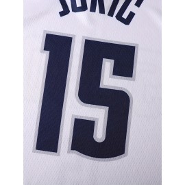 Men's #15 White Basketball Jersey - V-Neck, Breathable Polyester, 