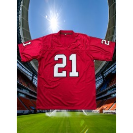 Men'S Rugby Shirt # 21 Red Embroidered Rugby Shirt Loose Fit Polyester Knitted - Perfect For Casual And Sportswear Machine Washable - Sizes From S To XXXL