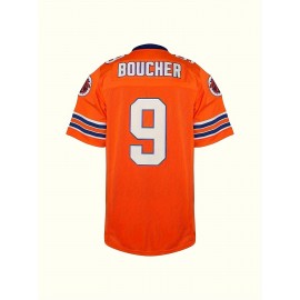 Men's Retro #9 Orange Football Jersey with Embroidery - V-Neck, Short Sleeve, Breathable & Moisture-Wicking, Ideal for Parties, Outdoor Sports & Casual Wear