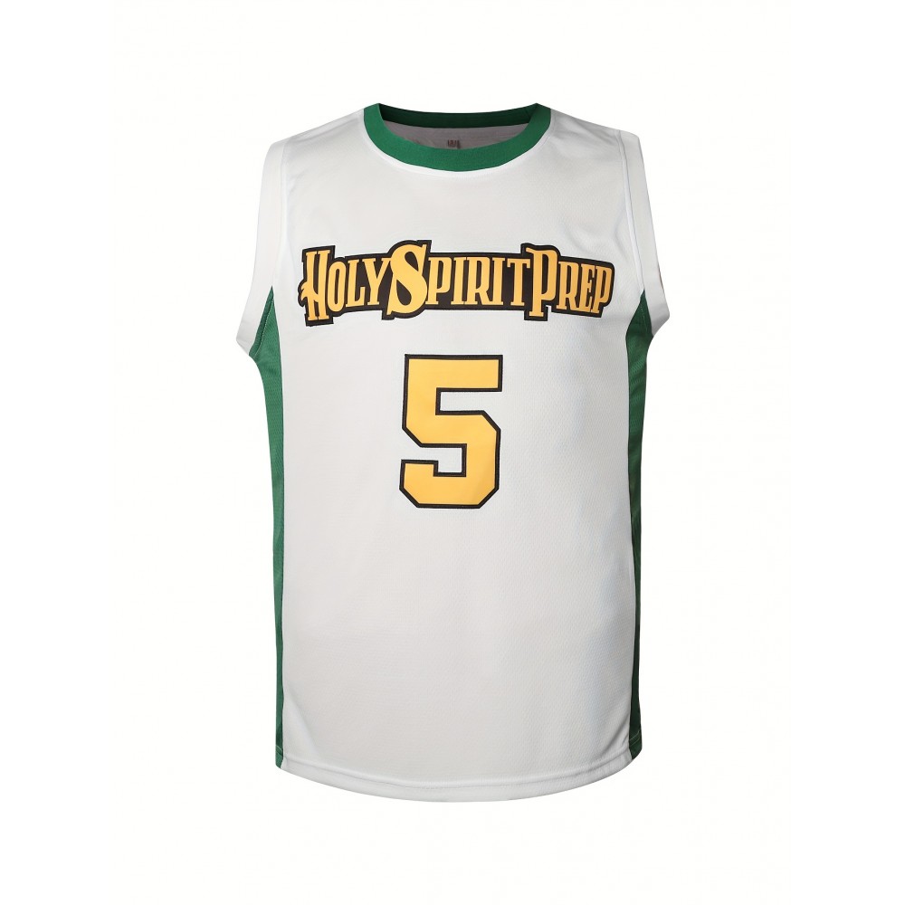 ST. John's Shamrocks Holy Spirit Prep #5 Edwards Jersey - Vintage Boyfriend Style Basketball Jersey, 100% Polyester Moisture-Wicking Lightweight Breathable, Sleeveless V-Neck Loose Fit for Men & Youth, Logo, All-Season Casual & Sports Wear