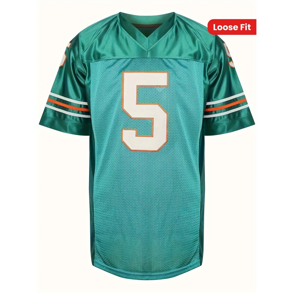 1pc FINKLE #5 Embroidered Polyester American Football Jersey - Breathable, Moisture-Wicking V-Neck Top for Sports, Casual, Party - Loose Fit, Short Sleeve, Knit Fabric for Adults, Teens, Couples - Four Seasons Outdoor Rugby Shirt