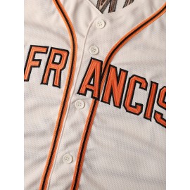 Men's Vintage Baseball Jersey #25 - San Francisco V-Neck, Moisture-Wicking Breathable Polyester, Loose Fit Short Sleeve for Sports, Casual & Parties (/Orange/Black), Sports Apparel, Detailing