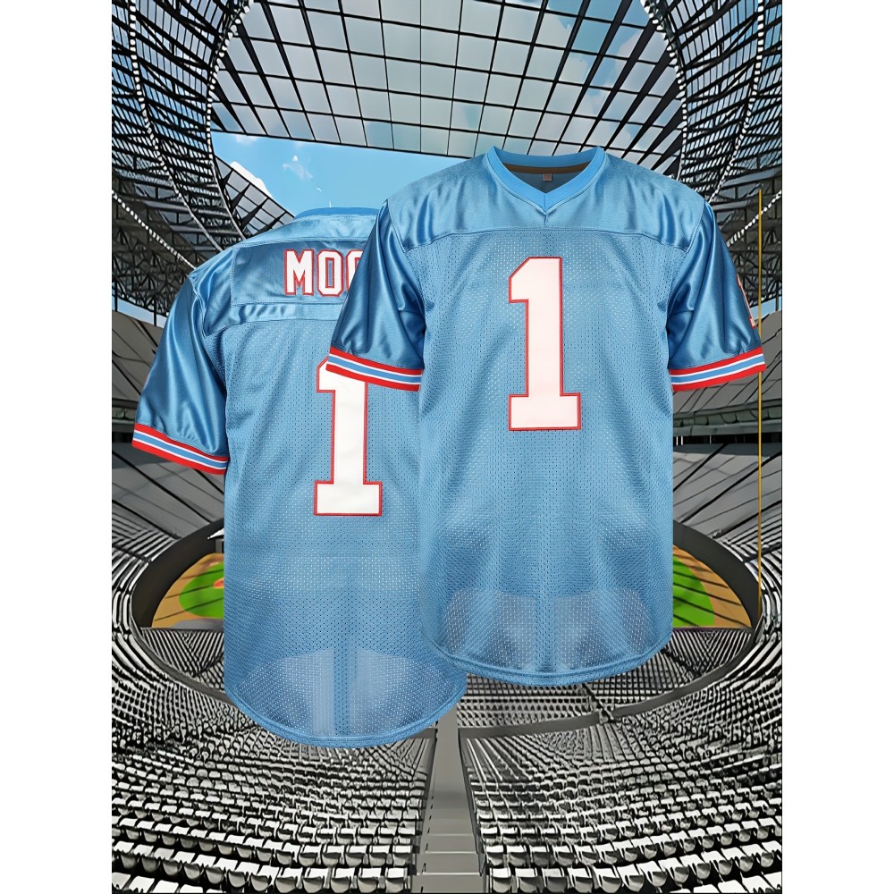 Men's Blue V-Neck Rugby Sweatshirt #1 - Embroidered Polyester Loose Fit Knit Jersey for Sports & Casual Wear, Sizes S-3XL, Breathable & Durable for Team Sports, Training, and Everyday Use