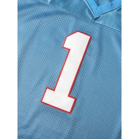 Men's Blue V-Neck Rugby Sweatshirt #1 - Embroidered Polyester Loose Fit Knit Jersey for Sports & Casual Wear, Sizes S-3XL, Breathable & Durable for Team Sports, Training, and Everyday Use