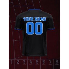 1pc Customizable Kids Football Jersey - Polyester V-Neck Soccer Shirt with Personalized Name & Number, Medium Stretch, All-Over Print, Casual Sports Top for Boys & Girls, Perfect for Training, Beach, Weekend - Knit Fabric, Regular Fit