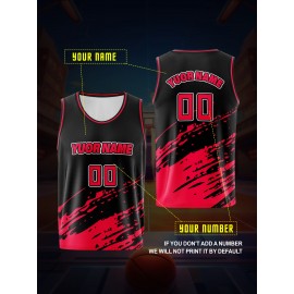 [Customizable] Youngsters' Customizable Basketball Tank Top | Polyester | Breathable, Comfort-Fit, Washable | Training, Games & Outdoor Fun | Black & Red with Splash Design