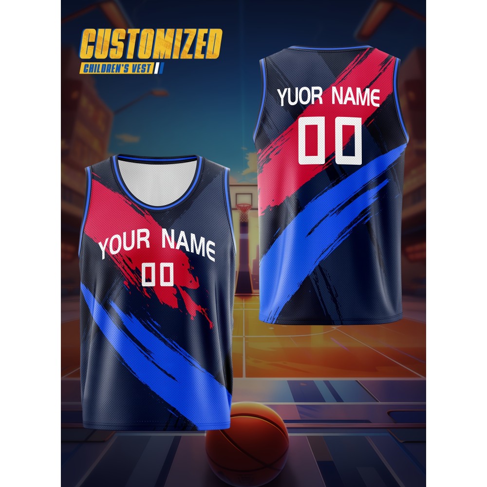 Customizable Kids Basketball Vest, Polyester 100% Knit Fabric, Breathable & Washable, All Over Print, Loose Fit for Boys & Girls, Ideal for Training, Parties, Outdoor Sports - Spring/Summer/Fall
