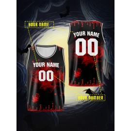 Customized Kids' Basketball Vest with Name and Number, Halloween Sports Jersey, Breathable Polyester Knit Fabric, All-Over Print, Loose Fit for Boys & Girls, Outdoor Sports & Casual Wear, Washable & Festive Occasions