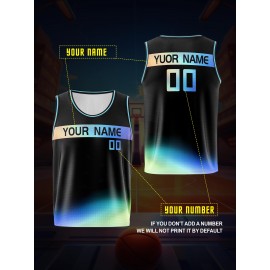 Boys Loose & Breathable Custom Sleeveless Basketball Jersey Shirt, Personalized Gradient Color Top For Sports & Exercise