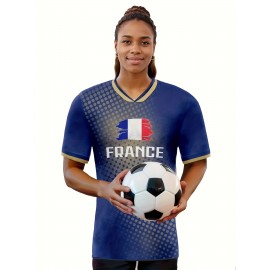Professional Sports Fabric Women's Creative Pattern Print Country Home Soccer Jersey T-shirt, As Gifts For Sports Fans