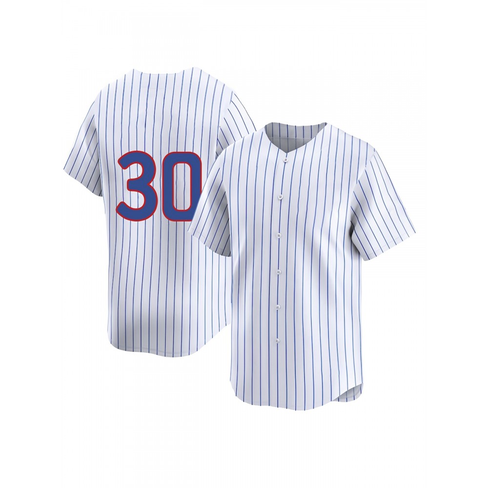 Women's Chicago #30 Baseball Jersey - Moisture-Wicking, Breathable Polyester, UV Protection, Fade-Resistant, Short Sleeve, V-Neck, Striped Sports Uniform for Training & Parties