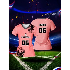 Customized Name & Number Women's V-Neck Football Jersey - Breathable Quick-Dry Moisture-Wicking Pink/Black with Football Graphic & Number 06 Design for Team Training, Fitness, Casual Wear, Football Accessories, Comfortable Fit
