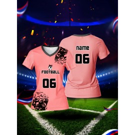 Customized Name & Number Women's V-Neck Football Jersey - Breathable Quick-Dry Moisture-Wicking Pink/Black with Football Graphic & Number 06 Design for Team Training, Fitness, Casual Wear, Football Accessories, Comfortable Fit