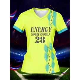 [Everyday Comfort] Customizable Women's V-Neck Football Jersey - Personalized Name & Number, Breathable, Quick-Drying Polyester Sports Top for Team Training, Fitness & Casual Wear, Sports Training Top|Vibrant Teamwear|Quickdrying Material