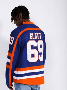 Doug Glatt #69 Halifax Highlanders Vintage Hockey Jersey - Blue & Orange Retro Design,, Moisture-Wicking, Lightweight, V-Neck, Long Sleeve, Loose Fit for Sports, Parties & Casual Wear, Hockey Stocking Stuffers